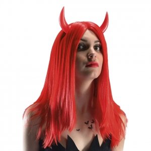 Czerwona peruka z rogami Diavolessa długie włosy