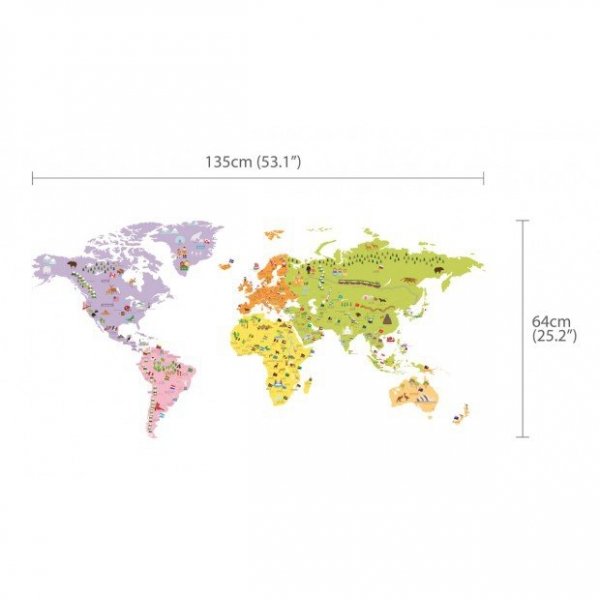 Duża Naklejki  Kolorowa Mapa Świata