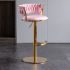 Hoker złoty stołek barowy z podnóżkiem regulowany, obrotowy różowe siedzisko