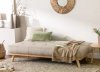 Sofa z funkcją spania do salonu 3-osobowa drewno i len pszeniczny brąz