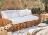 Modułowa sofa na taras 2 osobowa Milo z drewna mahoniowego z poduchami