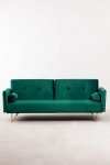 3-osobowa sofa do salonu rozkładana z funkcją spania z zielonego aksamitu na metalowych nóżkach