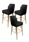 Hokery czarne welurowe na jasnych drewnianych nogach zestaw 3 krzeseł barowych