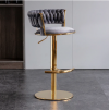 Hoker złoty stołek barowy z podnóżkiem regulowany, obrotowy szare siedzisko