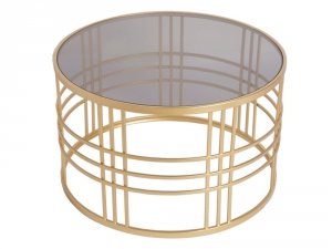 Złoty okrągły stolik dymione szkło szklany blat Ø74x46 cm 