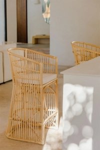  Wysoki Taboret Stołek Barowy Z Rattanu Isabell Z Poduszką