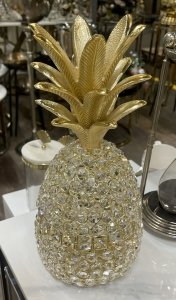 Ekskluzywna Dekoracyjna Figurka Złotego Ananasa z Kryształkami