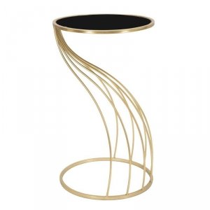 Oryginalny designerski włoski okrągły szklany złoty stolik  pomocniczy czarny blat wysoki