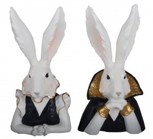 Figurki królików biało czarne popiersia mix 2 sztuki