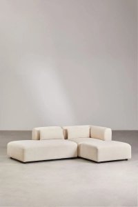 Dwuczęściowa Narożna Sofa Modułowa Fogler z Lewym Szezlongiem i Pufą
