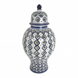Granatowo biała ceramiczna waza wazon wzór Marocco 40 cm.