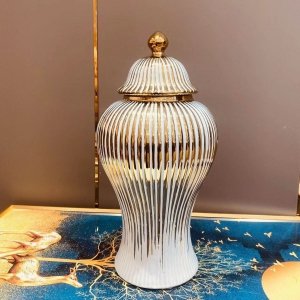 Dekoracja ceramiczna waza ryflowana z chińskiej porcelany wazon ceramiczny na kwiaty do salonu pozłacany