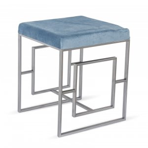 Kwadratowy stołek siedzisko pufa tapicerowana welurem niebieska