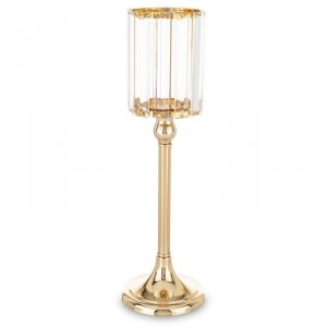 Świecznik na świecę metalowo szklany złoty 37x11x11cm