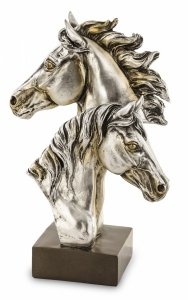 Dekoracyjna elegancka figurka głowy koni szampańsko srebrna