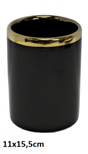 Nowoczesny elegancki wazon osłonka czarny ze złotym wykończeniem średni
