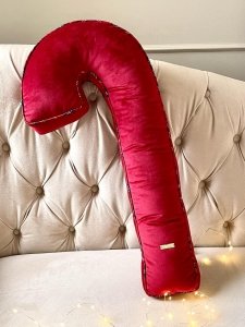 Dekoracyjna, Czerwona Poduszka Welurowa XL, Świąteczna Christmas Candy 65x30 cm 