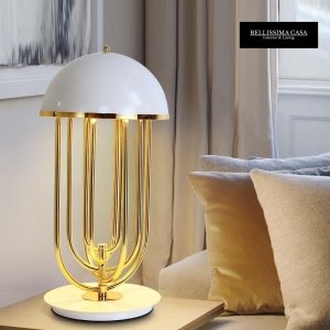 Ażurowa designerska lampa stojąca stołowa złoto biała