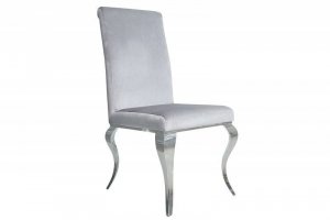 Tapicerowane jasne welurowe wytworne krzesło na stylizowanych nogach