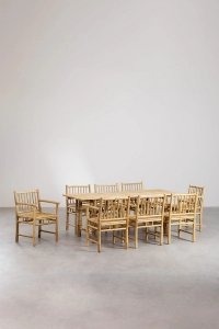 Zestaw Xenia do ogrodu stół (200x80 cm) ogrodowy w komplecie 8 krzeseł z drewna bambusowego