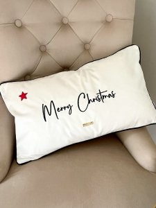 Dekoracyjna poduszka poducha świąteczna biała z haftem Christmas prostokątna  30x50 cm 