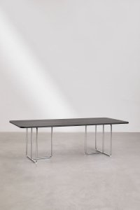 Prostokątny Stół Jadalny Tento 240 cm z MDF i Nogi ze Stali Nierdzewnej - Czarny fornir jesionowy