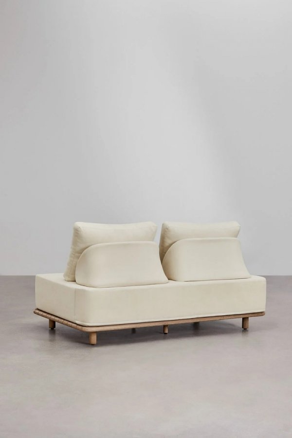 Modułowa sofa ogrodowa Portet z tapicerką Gardenia Biel i drewnianym stolikiem 95x95 cm