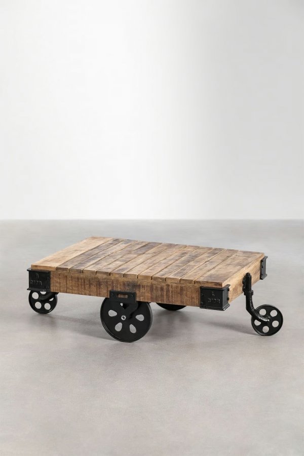 Industrialny stolik kawowy Carro do salonu vintage na kółkach