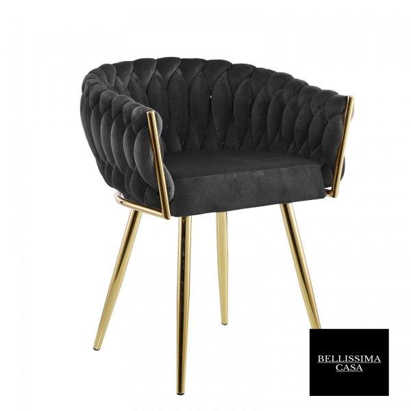 Fotel do salonu Jaime glamour złote stalowe nogi czarny welur