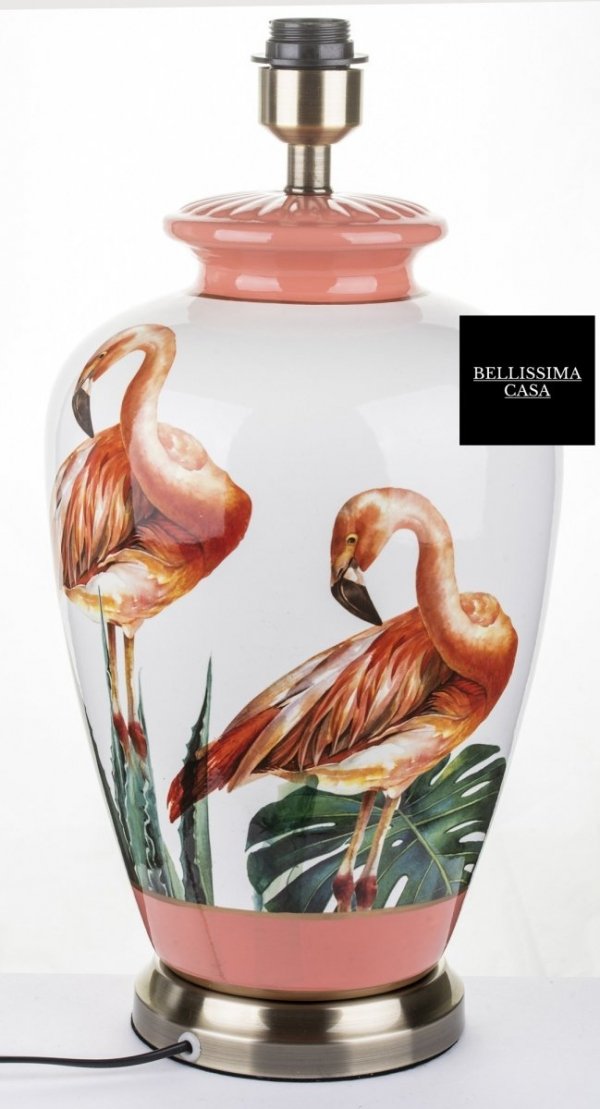 Oryginalna ceramiczna lampa z abażurem i motywem flaminga