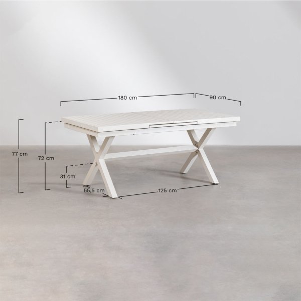 meble ogrodowe helen w zestawie ze stołem rozkładanym 180–240x90 cm i 6 aluminiowymi krzesłami