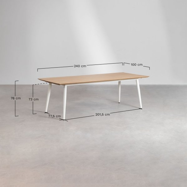 stół 240x100 cm Temper z aluminium i drewna w zestawie z 10 krzesłami