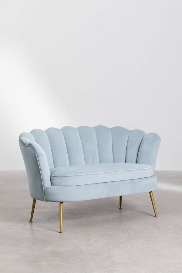 Nowoczesna sofa Keiko do salonu lub poczekalni w stylu glamour-złote nogi niebieska