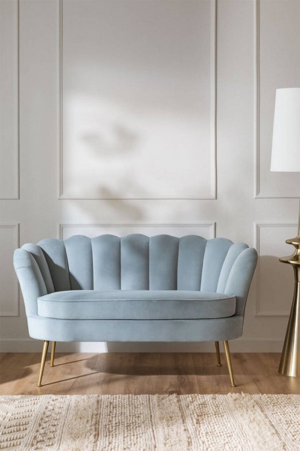 Nowoczesna sofa Keiko do salonu lub poczekalni w stylu glamour-złote nogi