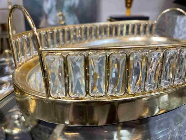 Nietuzinkowa złota metalowa taca w stylu glamour lustrzana dekoracja do salonu Candy Bar