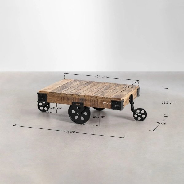 Industrialny stolik kawowy Carro do salonu vintage na kółkach