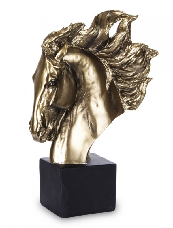 Figurka dekoracyjna dwóch końskich głów złota na czarnym cokole