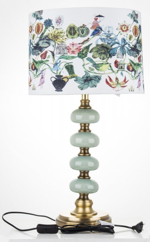 Wysoka lampa stołowa z abażurem - motyw kwiatowy