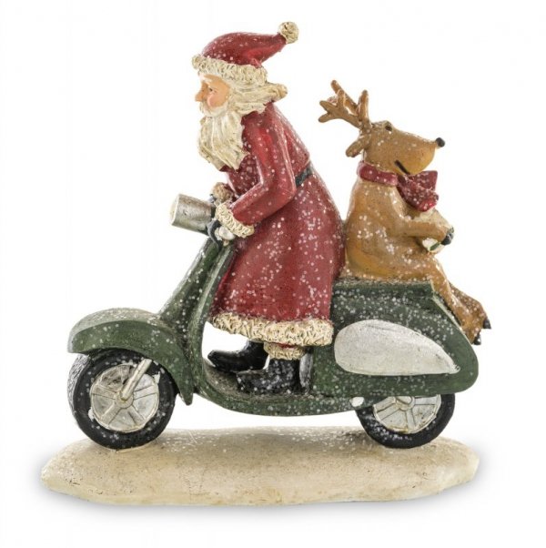 Mikołaj pędzący na skuterze figurka Xmas