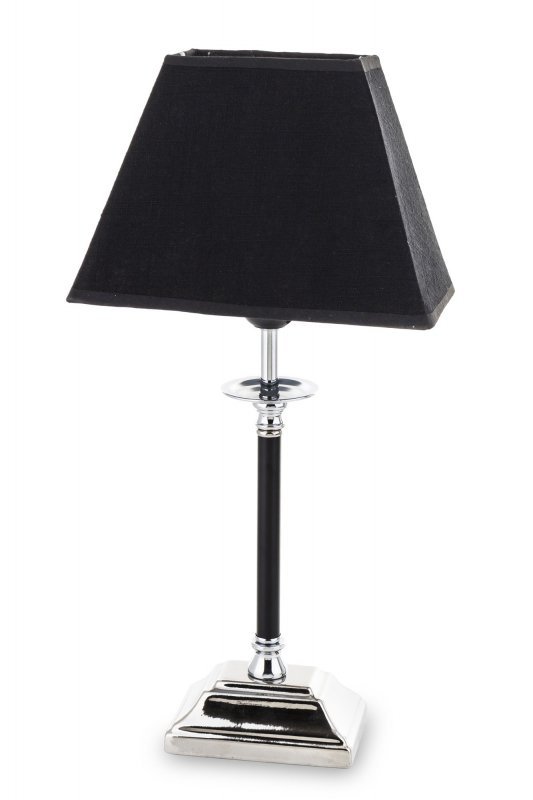 Klasyczna i elegancka srebrna lampa z czarnym abażurem