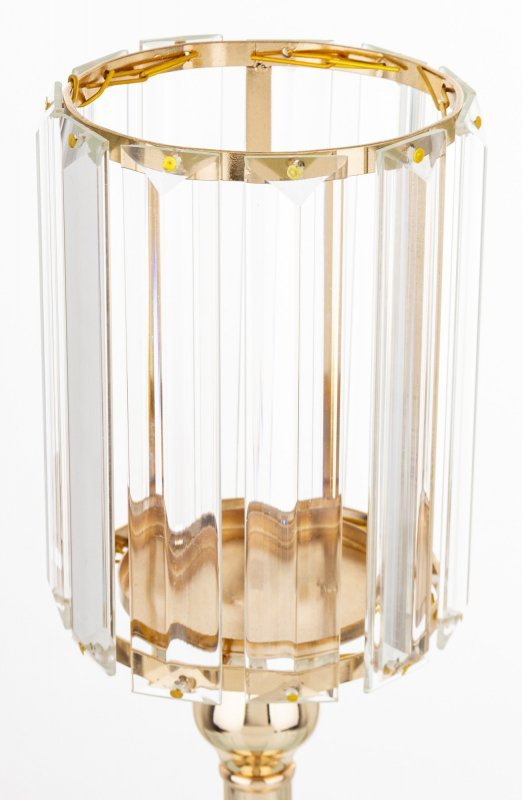 Świecznik na świecę metalowo szklany złoty 27x11x11cm