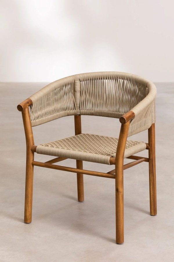 Drewniane akacjowe krzesło fotel do salonu Terry brąz