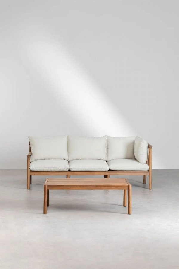 3-osobowa sofa i stolik kawowy z drewna akacjowego zestaw mebli ogrodowych na taras Alvin