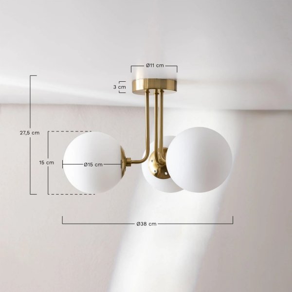 Sufitowa lampa Louis 3 kule złota do salonu glamour 