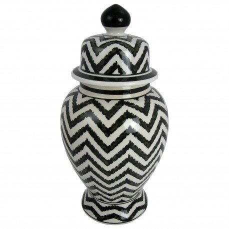 Ceramiczna amfora wazon w białym kolorze w czarny chevron rozmiar L