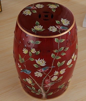 Orientalny taboret z chińskiej ceramiki - Wielobarwny stolik pomocniczy do Twojego salonu