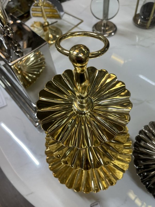 Złota metalowa patera na wypieki i ciasto na stół do salonu - chrzciny, wesela, komunie - Candy Ba