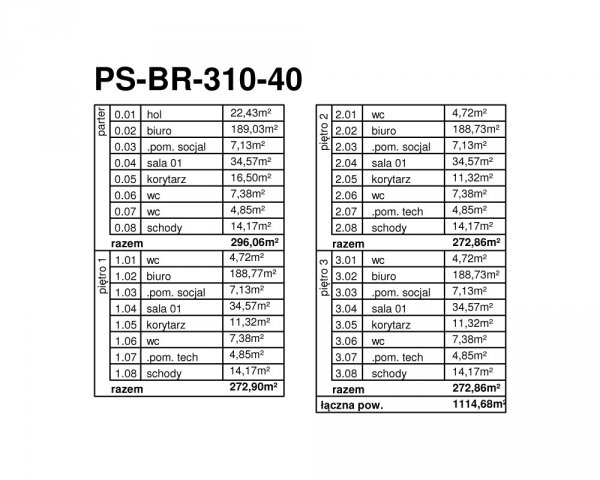 Projekt biurowca PS-BR-310-40 o pow. 1114,68 m2