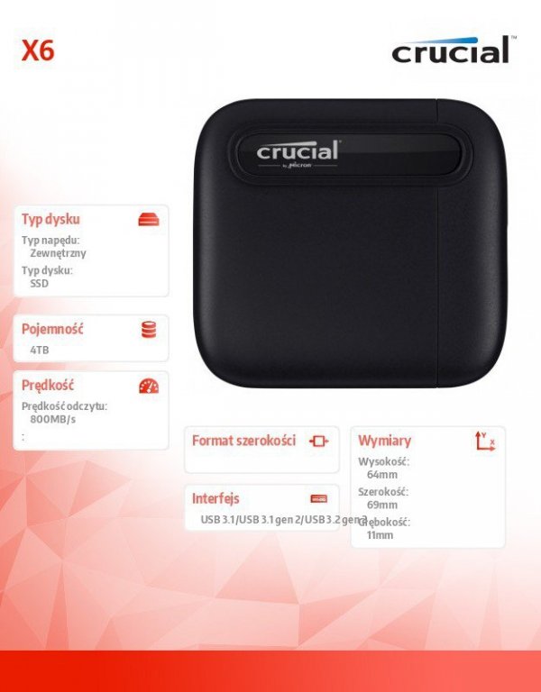 Crucial Dysk SSD X6 4000GB USB-C 3.2 Gen-2