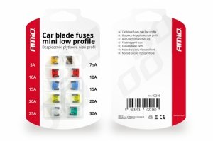 Bezpieczniki samochodowe płytkowe niski profil zestaw komplet 10 szt. amio-02216